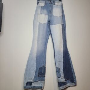 Fashion Nova Two-Tone Flare Patch Bootcut Jeans Size Junior 7